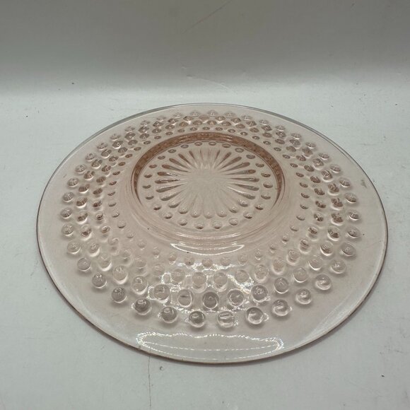 Vintage Pink Depression Glass Plate With Hobnail & Sunburst Pattern - Picture 3 of 3